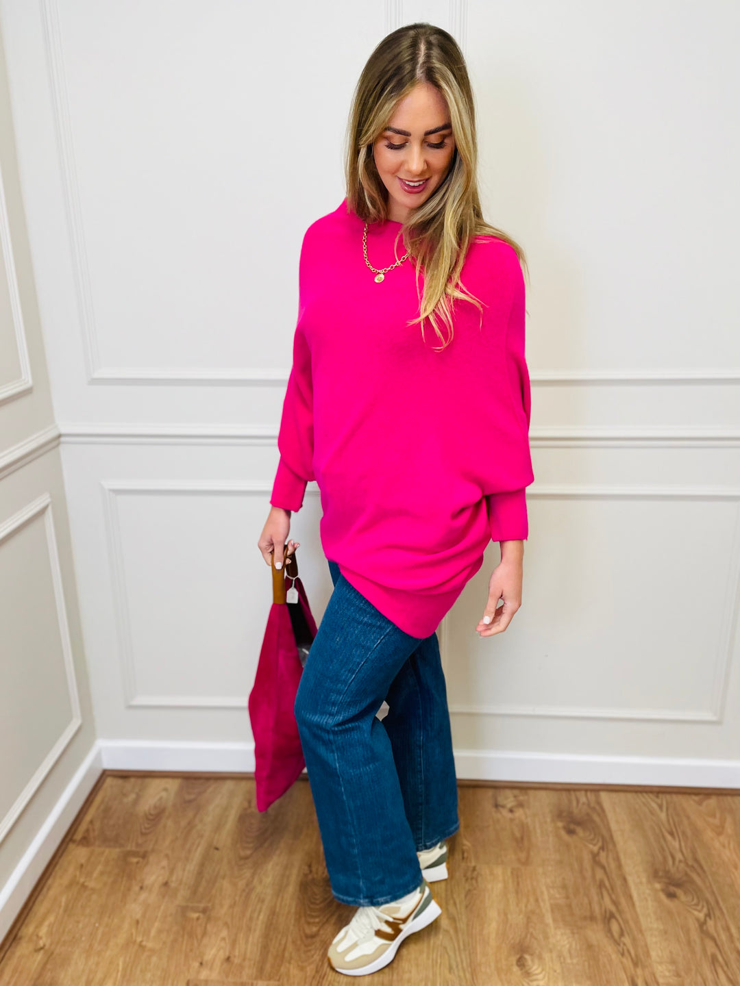 "BELLA" Asymmetric Jumper-Cerise Pink