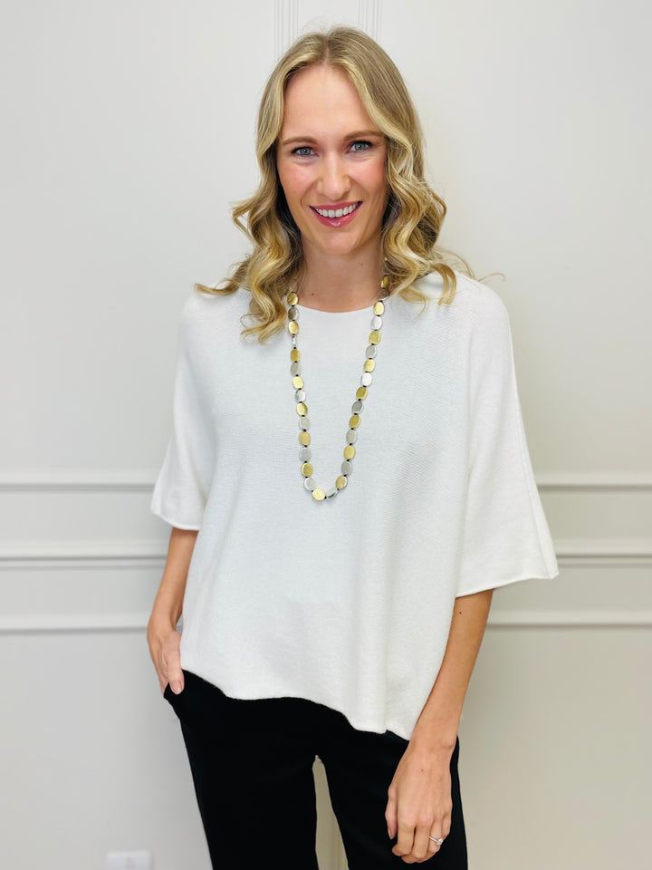 "ALICE” Short Sleeve Fine Knit-White