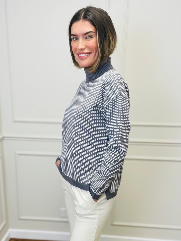 "CELINE" Geometric Print Jumper-Grey & White