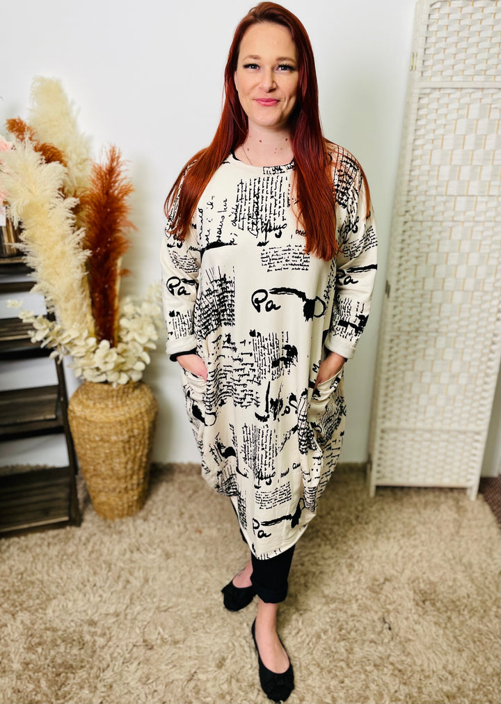 "RUTH" Artistic Print Tunic/Dress-Cream