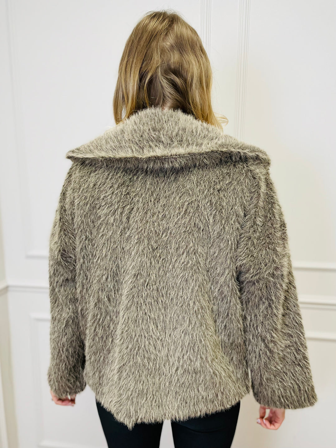 "KATE" Faux Fur Coat-Taupe
