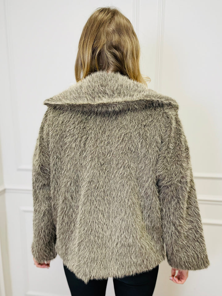 "KATE" Faux Fur Coat-Taupe