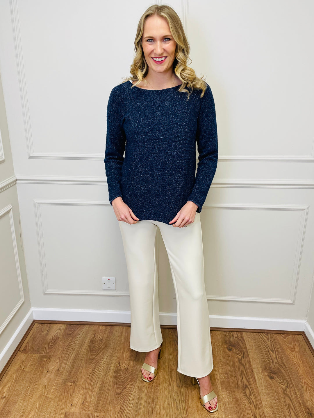 "MAGNOLIA" Sparkle Fine Knit Jumper-Navy