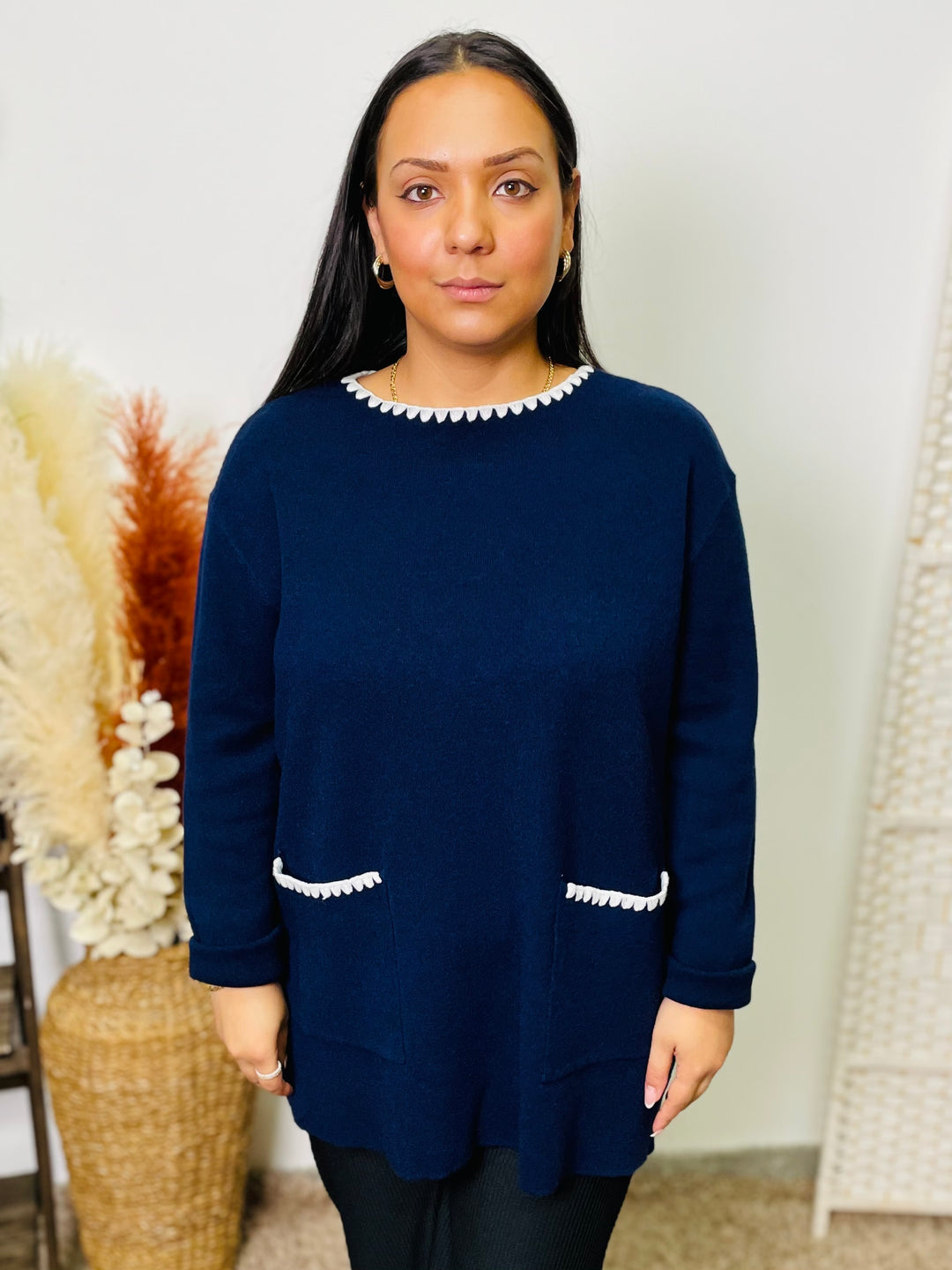 "MAEVE" Knitted Jumper-Navy