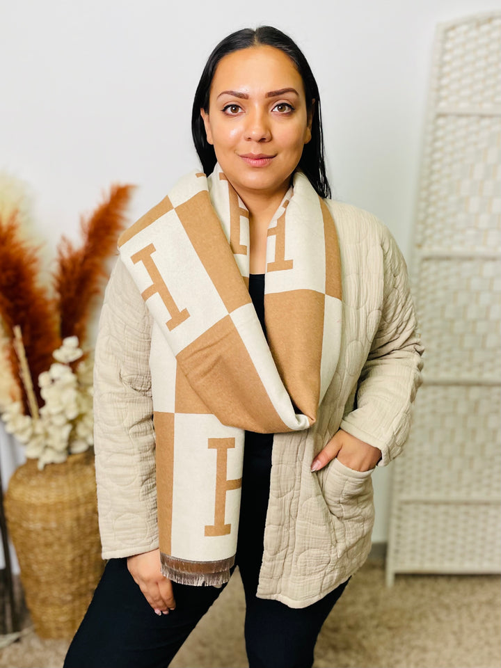 No.55 Designer Inspired Scarf-Tan & Cream