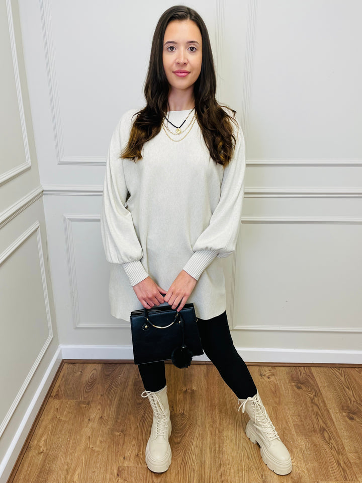 "EVELYN" Button Back Dress-Cream