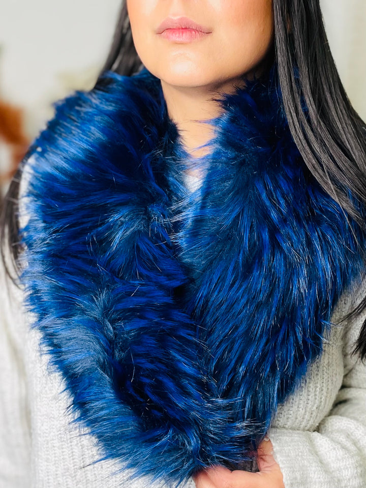 No.65 Faux Fur Collar Scarf-Blue