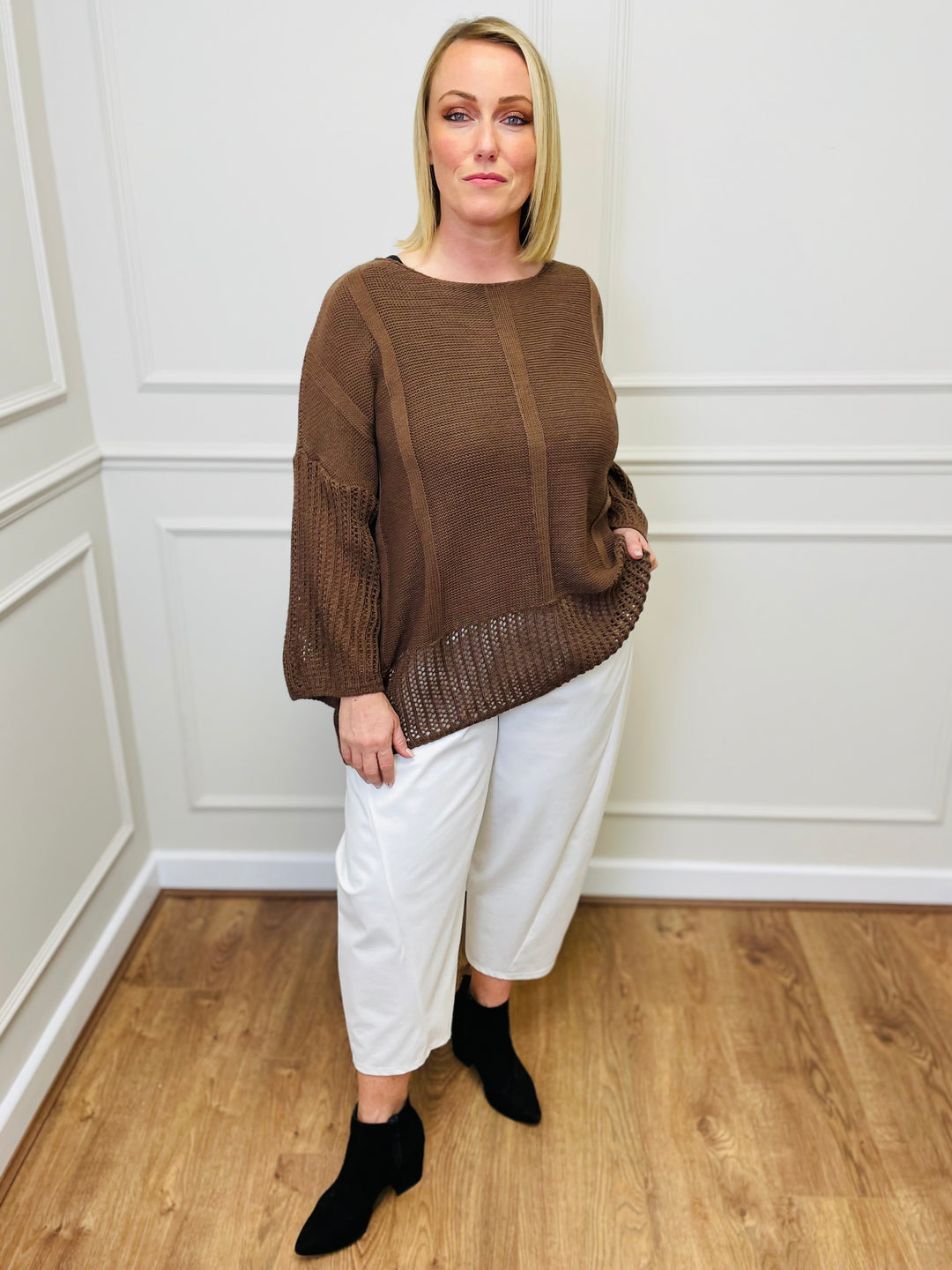 "SALMA" Open Knit Jumper-Tan