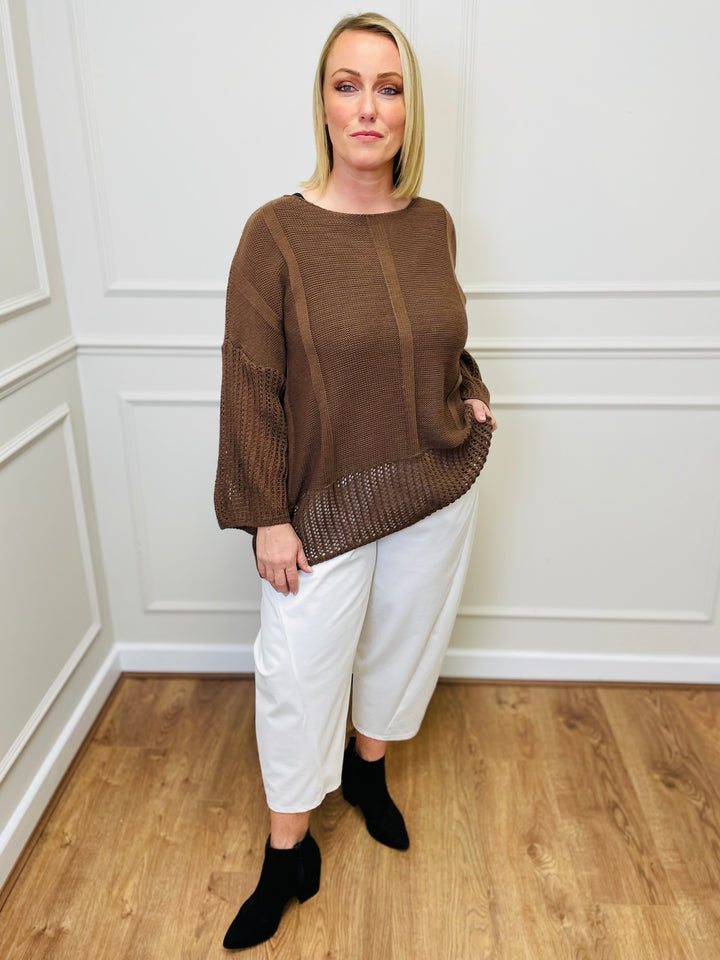 "SALMA" Open Knit Jumper-Tan