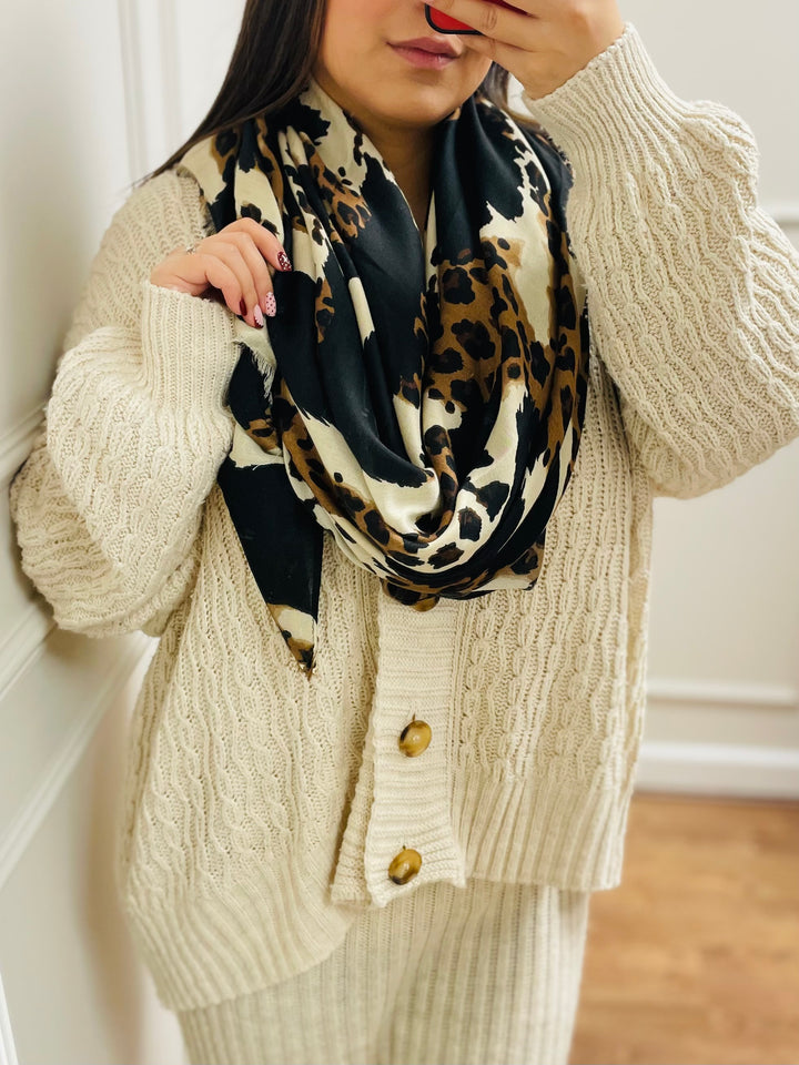 No.114 Animal Print Scarf-Brown & Gream
