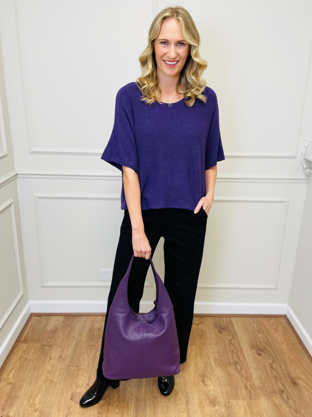 "ALICE” Short Sleeve Fine Knit-Purple