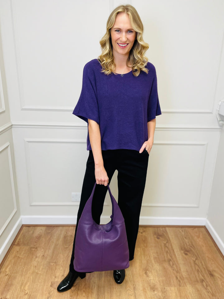 "ALICE” Short Sleeve Fine Knit-Purple