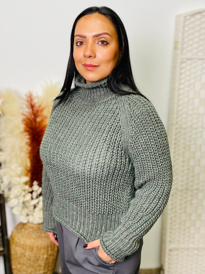 "ANGELA" Polo Neck Jumper-Green