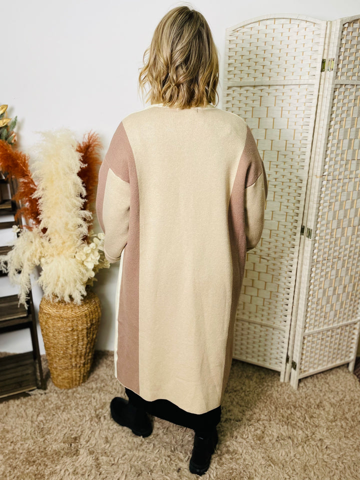 "TORY" Two Tone Cardigan-Cream & Mocha