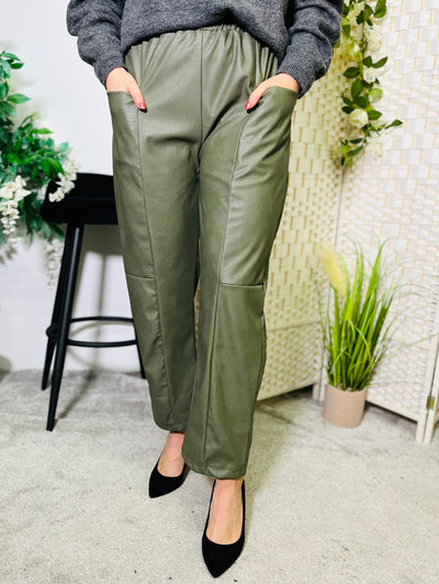 "CHERYL" Leatherette Trousers-Green