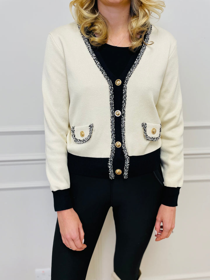 "ELENA" Two Tone Cardigan-Cream & Black