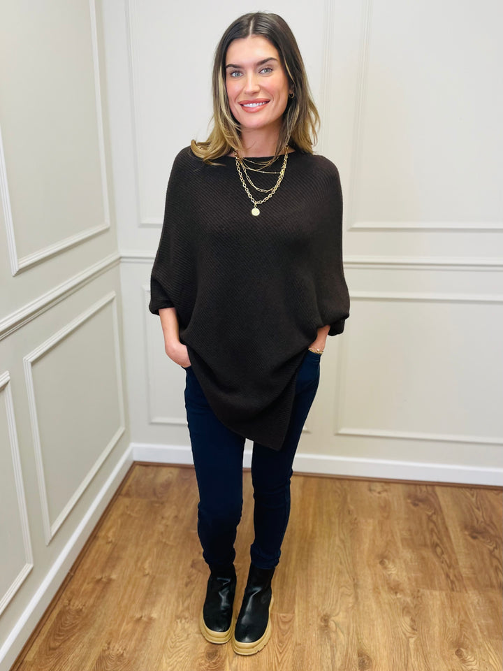 "ELLA" LUXURY Poncho-Brown