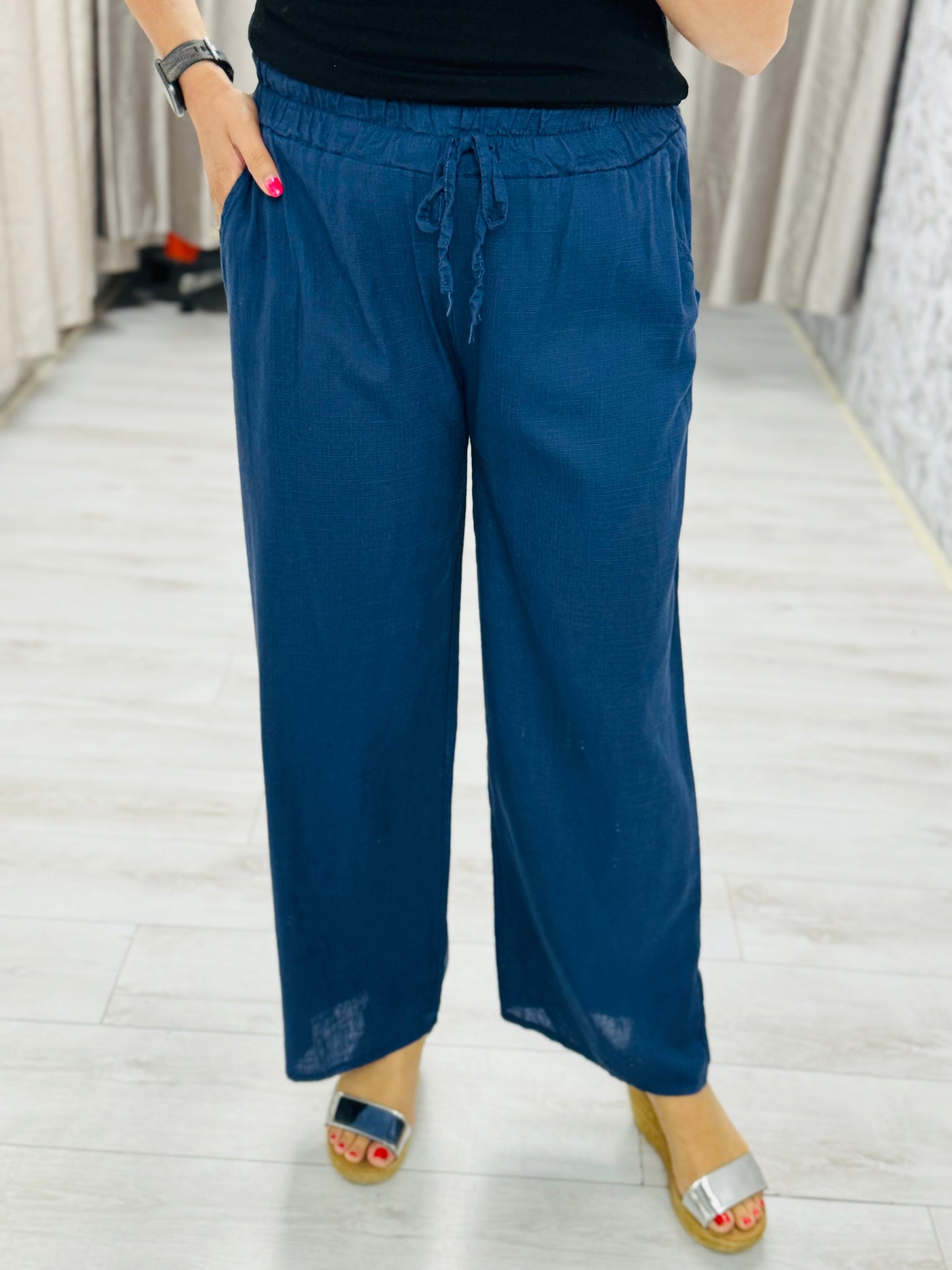 "SIDNEY" Palazzo Trousers-Navy