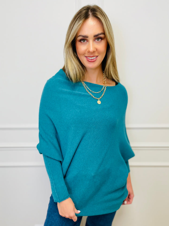 "BELLA" Asymmetric Jumper-Teal