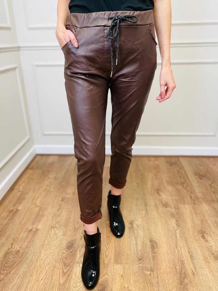 "CARMELA" Pleather Trouser-Brown