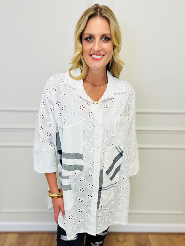 "ISLA" Broderie Shirt-White & Black