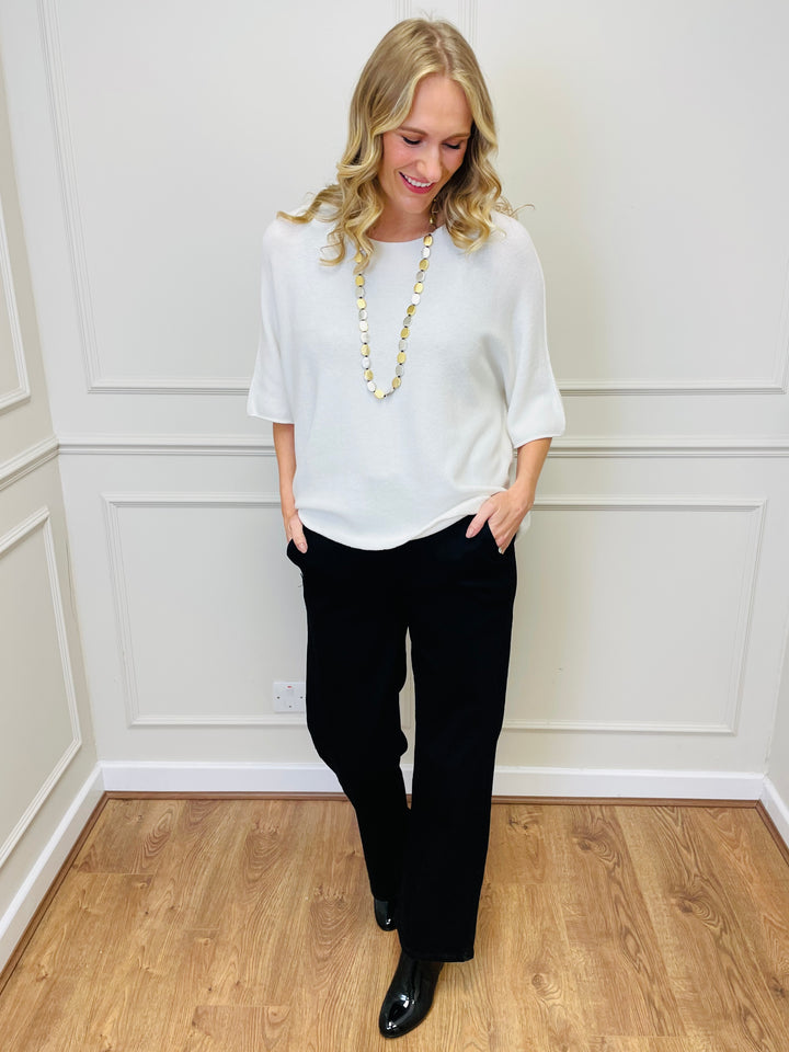 "ALICE” Short Sleeve Fine Knit-White