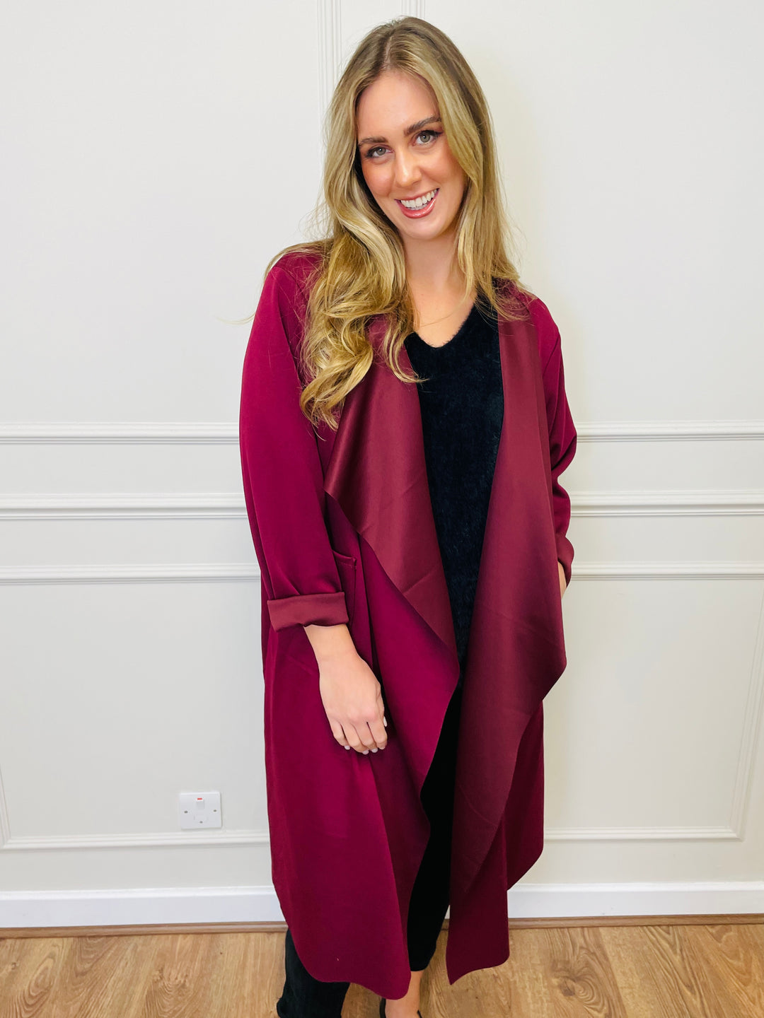 "ELAINE” Waterfall Jacket-Burgundy