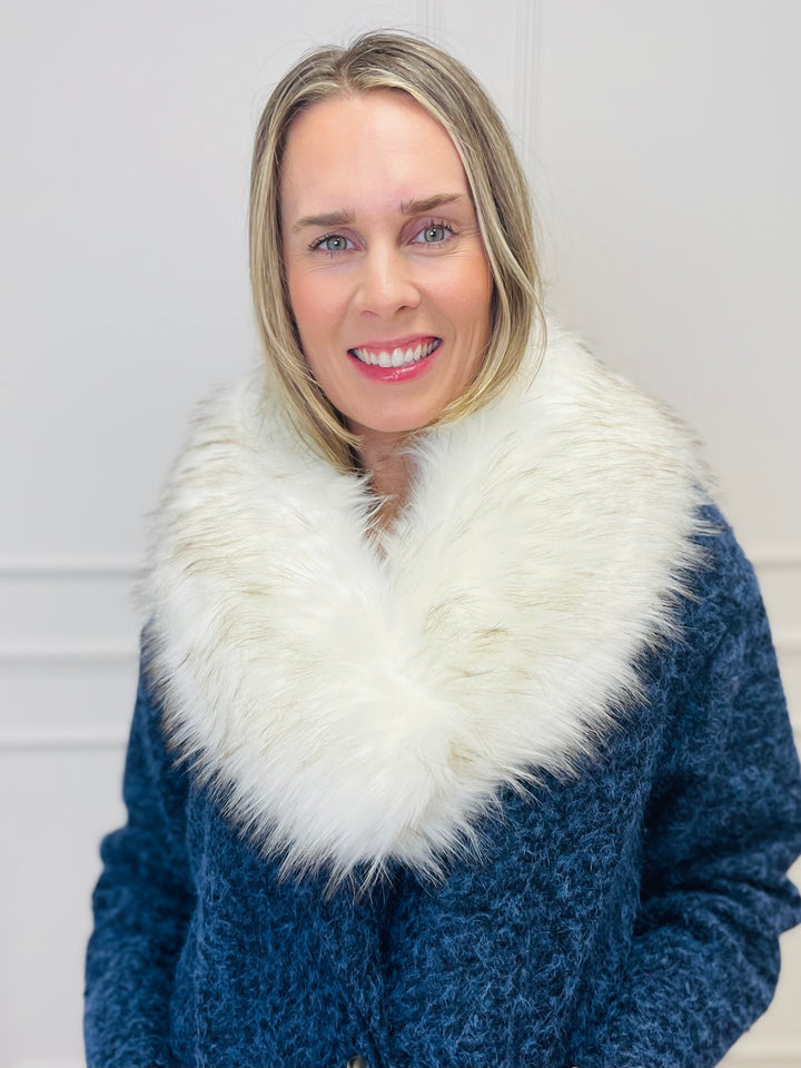 Faux Fur Collar Scarf-White