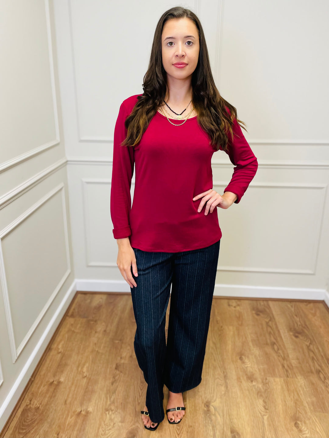 The Essential Long Sleeve "Magic" Vest-Burgundy