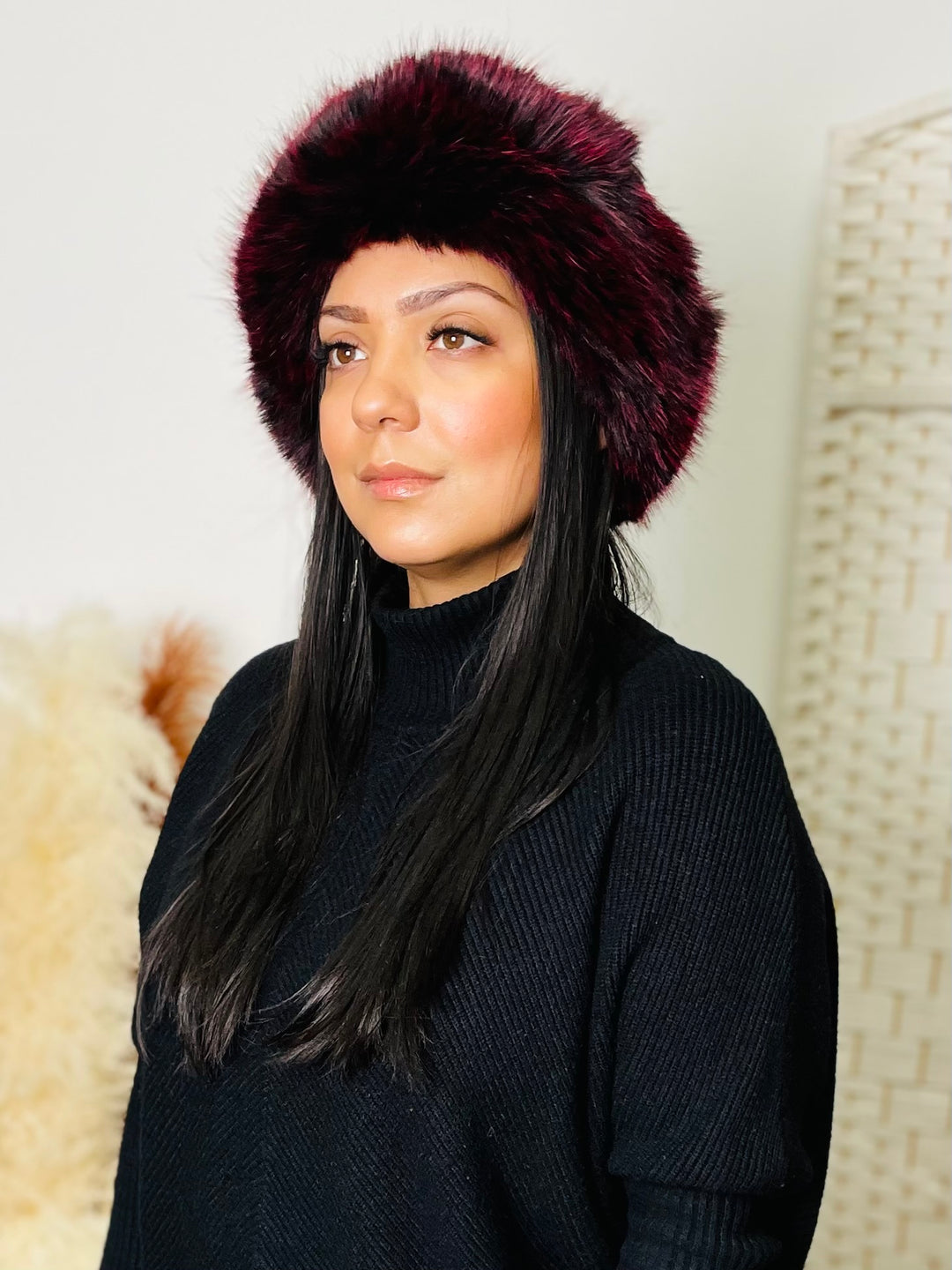 Two Tone Fur Hat-Black & Red