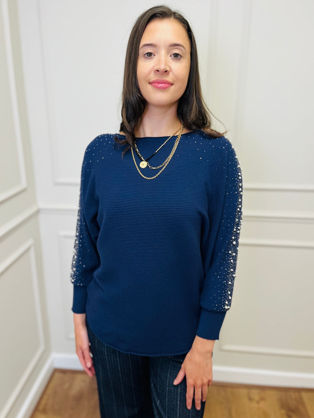 "MAYA" Pearl Jumper-Navy