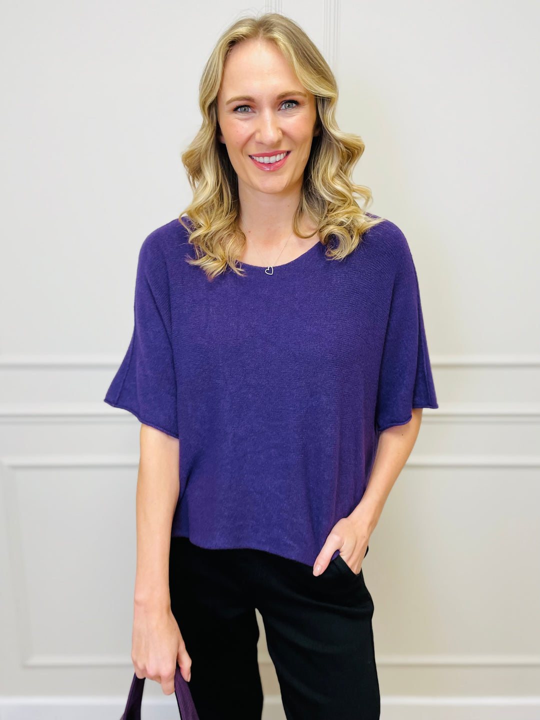 "ALICE” Short Sleeve Fine Knit-Purple