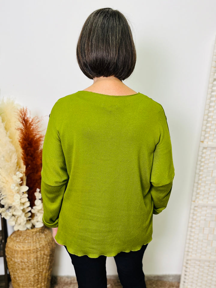 "PENNY" Fine Knit Top-Lime Green