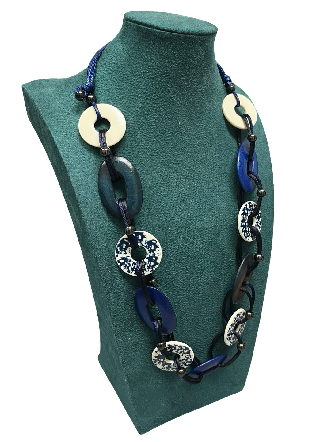 Short Statement Necklace-Cream & Blue