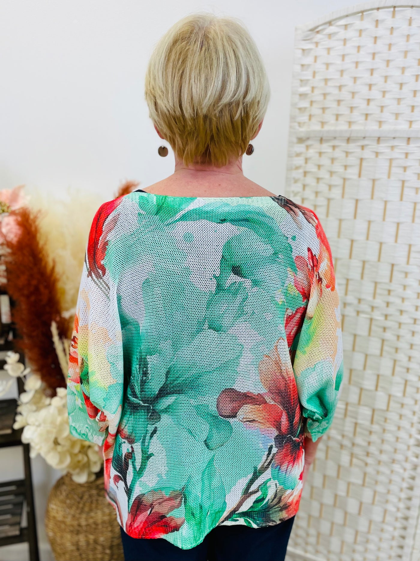 "LEXI" Floral Print Fine Knit Top-Multicolour