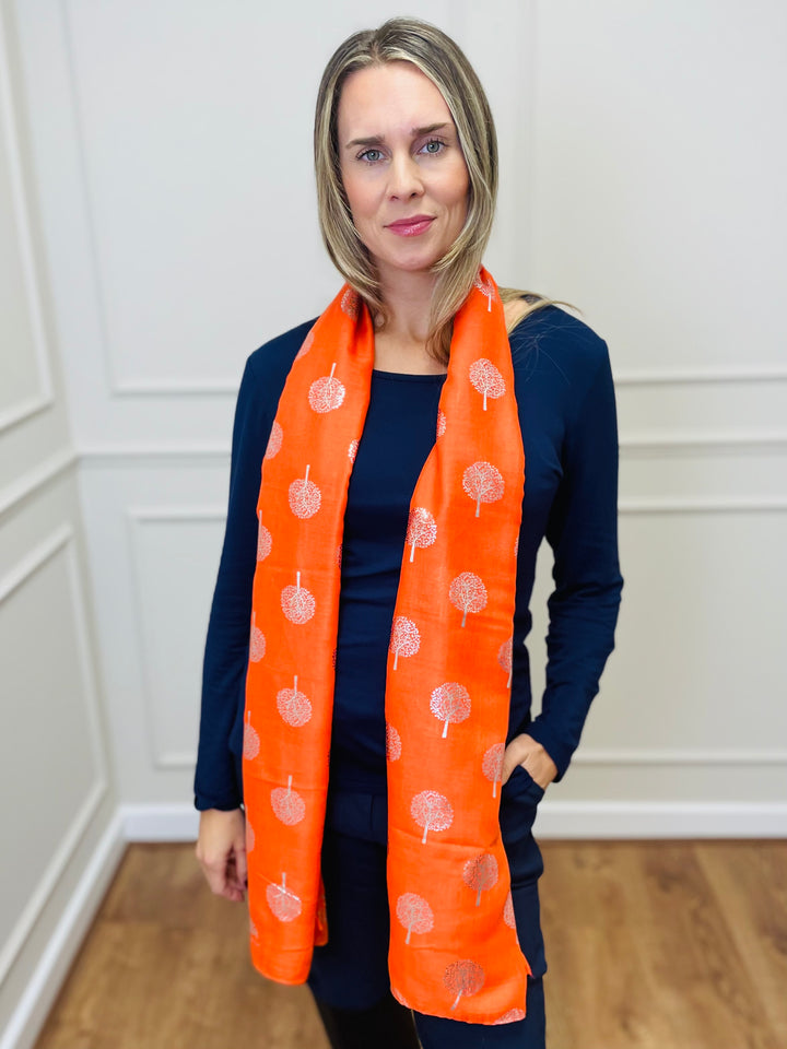 No.120 Tree Print Scarf-Orange & Grey