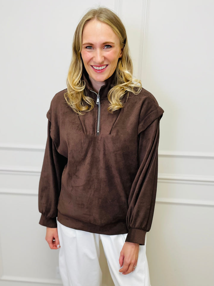 "BEATRICE" Half Zip Top-Chocolate