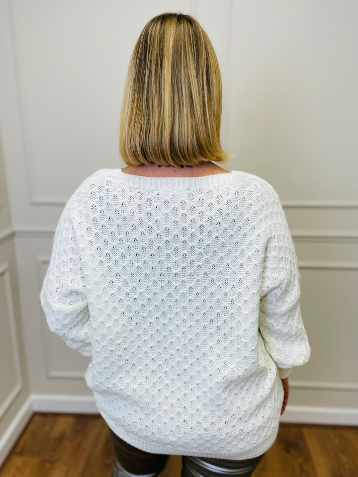 "RENATA” Metallic Jumper-White