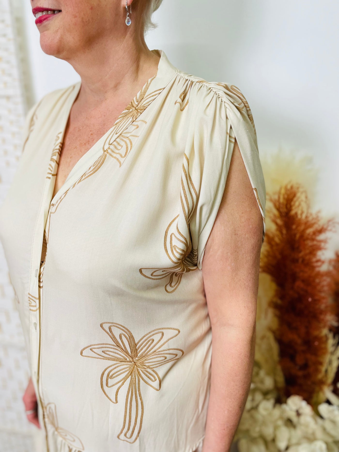 "COCO" Floral Print Dress-Cream & Camel