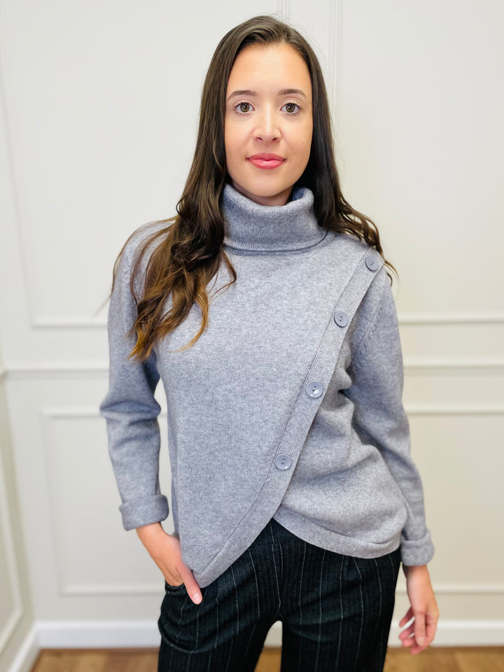 "LUNA" Wrap Button Jumper-Silver