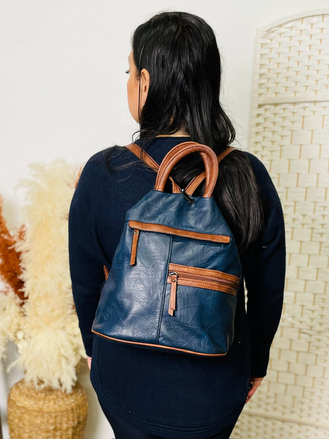 "BERNY" Rucksack-Navy & Tan