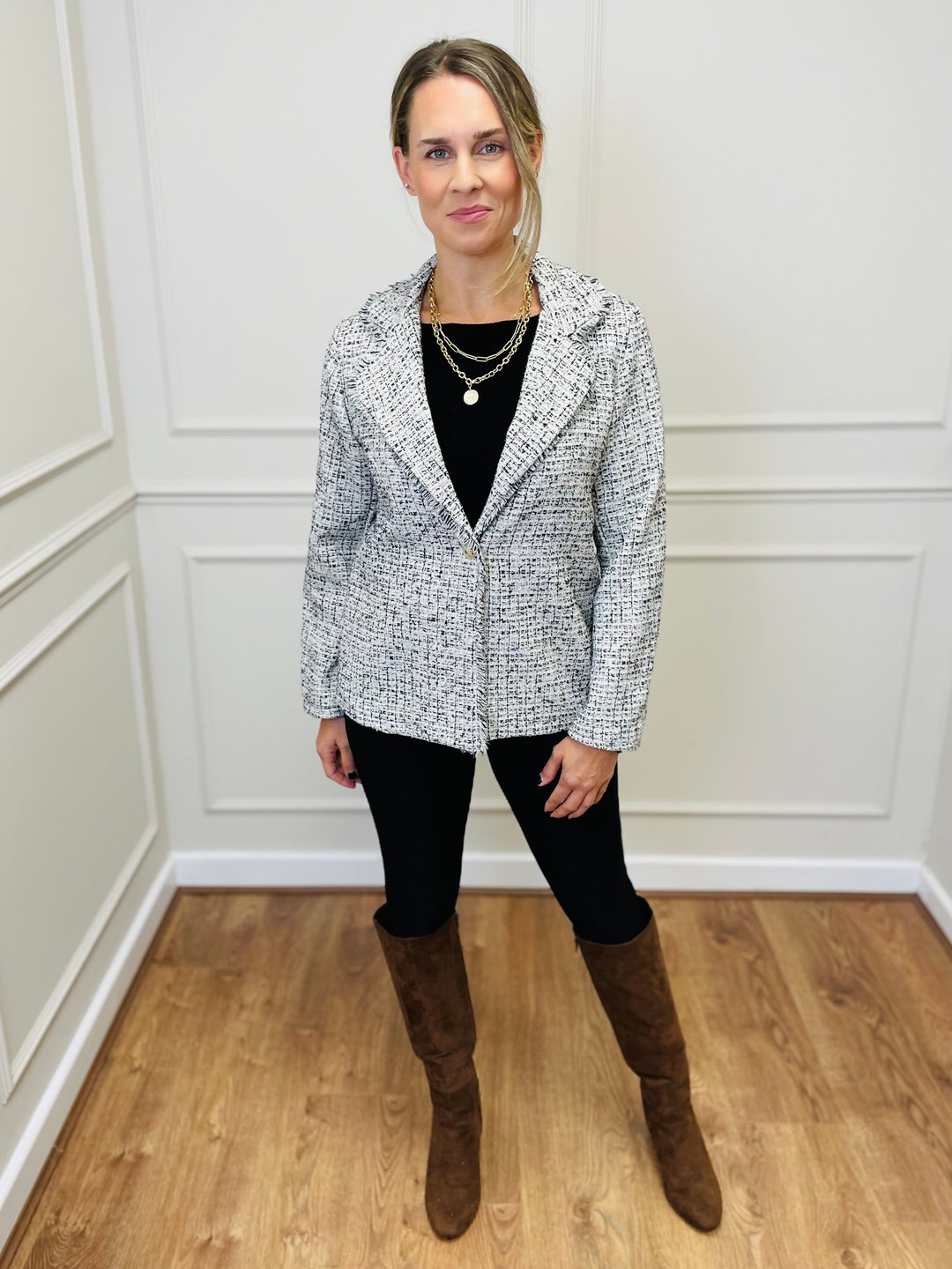 "COCO" Tweed Blazer-White & Black