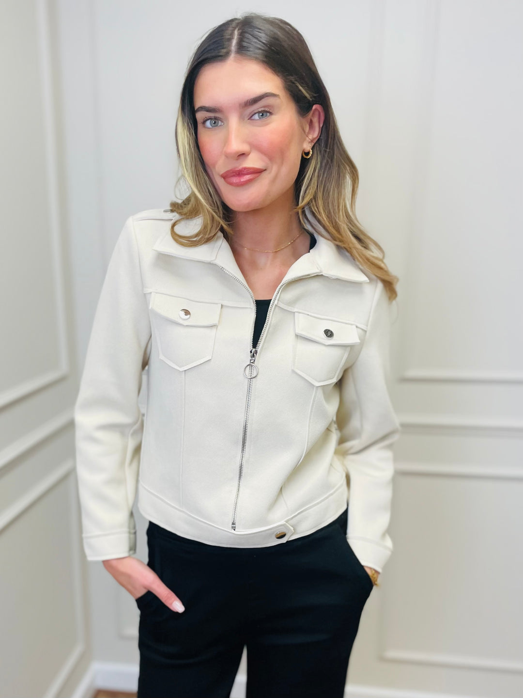 "ESTELLA" Biker Jacket-Cream