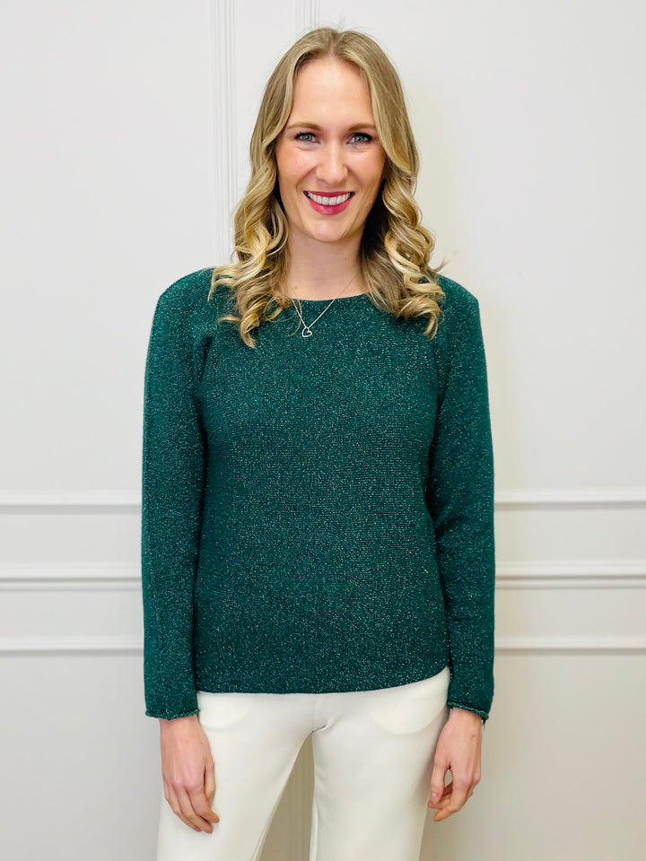 "MAGNOLIA" Sparkle Fine Knit Jumper-Green