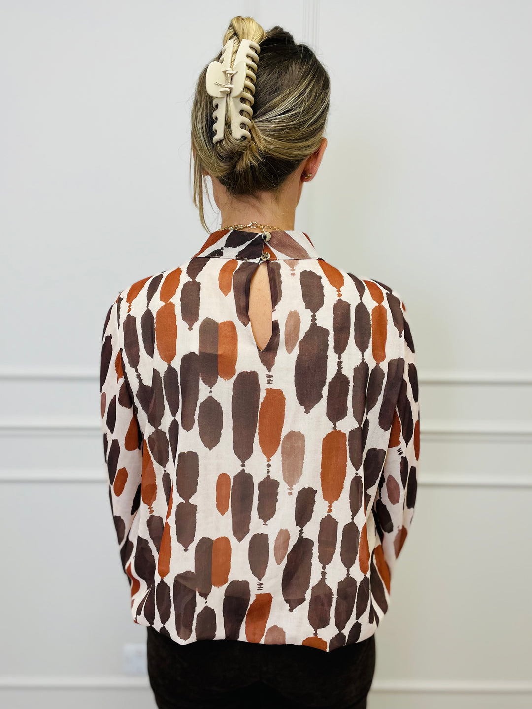 "TERESA" Abstract Print Blouse-Cream & Cinnamon