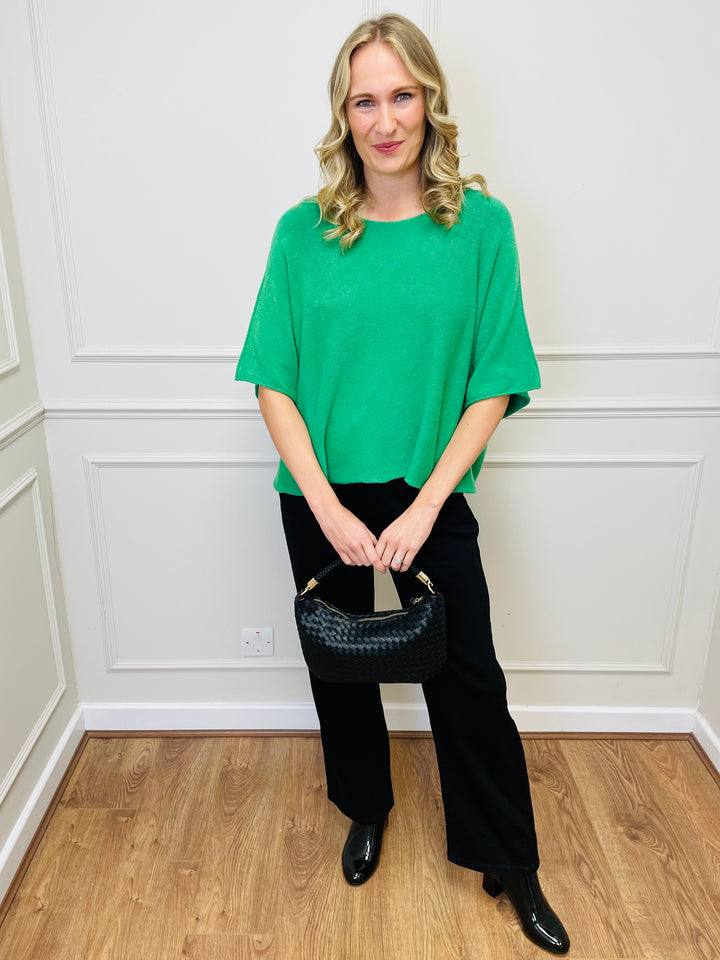 "ALICE” Short Sleeve Fine Knit-Green