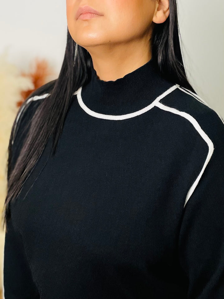 "AMANDA" Two Tone Polo Neck-Black & White