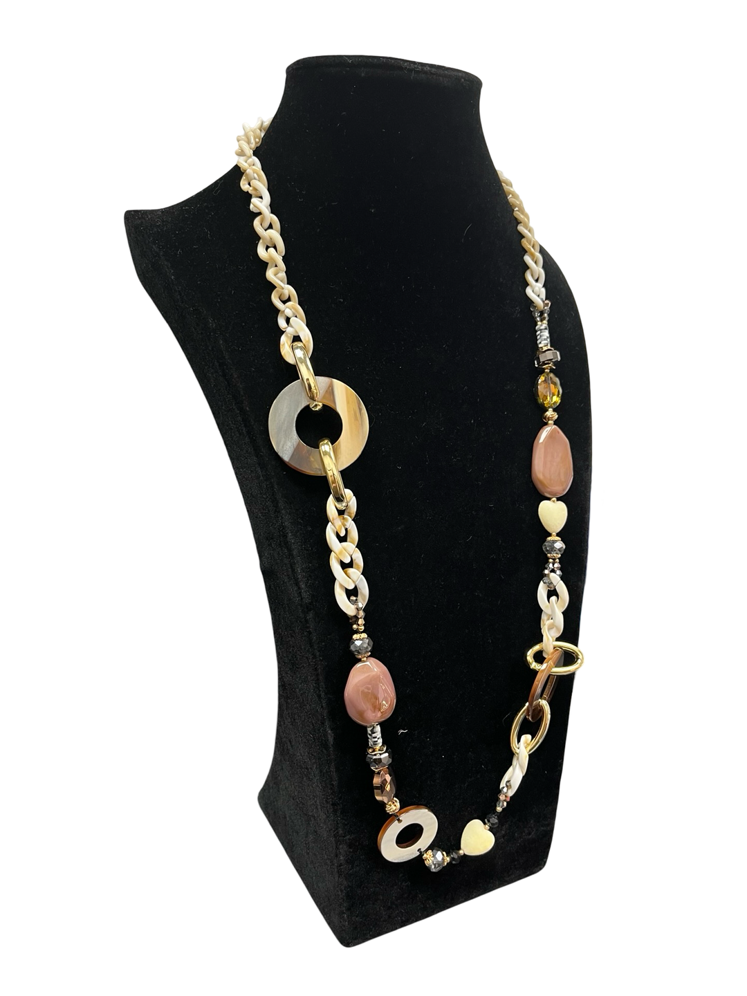 Tan & Cream Long Statement Necklace