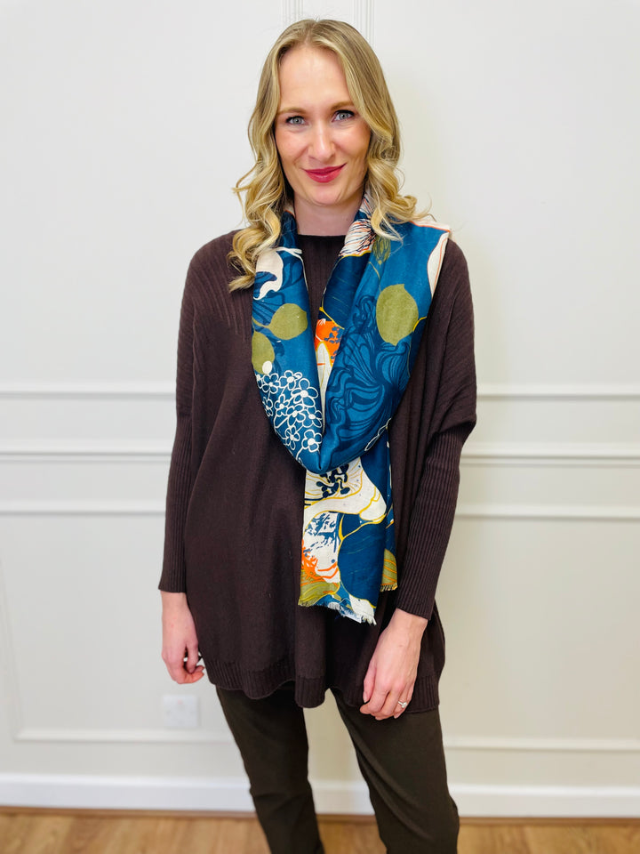 No.118 Artistic Print Scarf-Navy & Multicolour