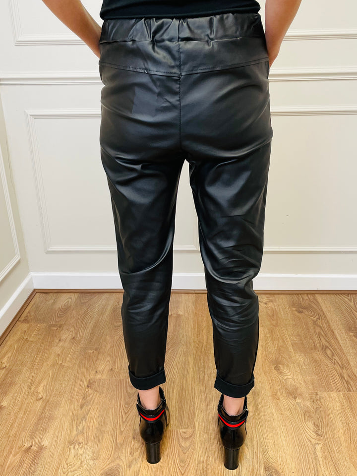 "CARMELA" Pleather Trouser-Black